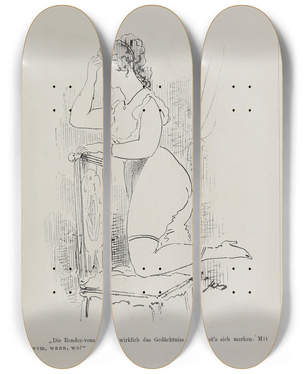 Triptych art skateboard deck of Karel Klic Bilderbuch Fur Hagestolze Pl019 by Karel Klic (1841-1926)