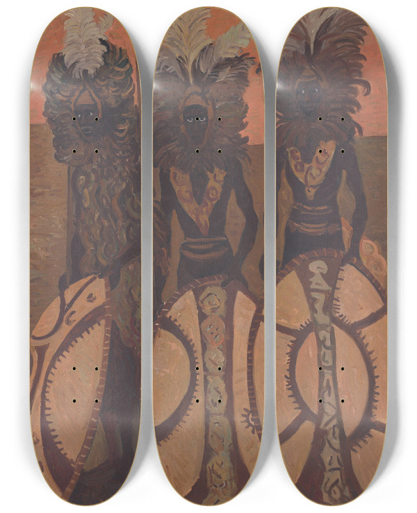 Triptych art skateboard deck of Cyprin Majernk Black Men by Cyprian Majernik (1909-1945)
