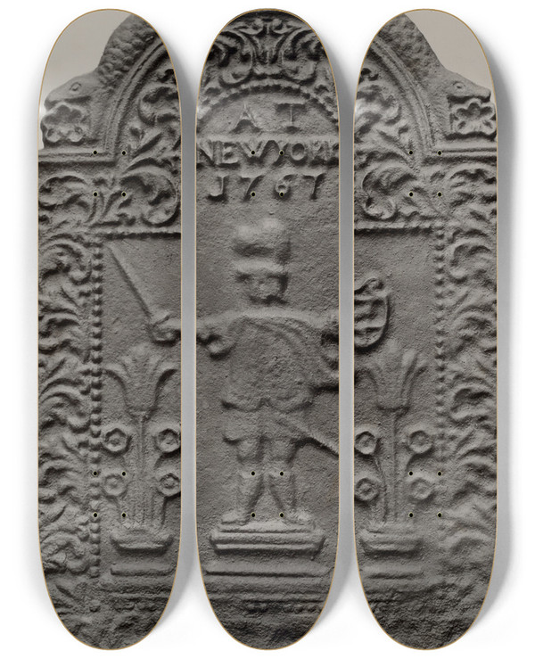 Triptych art skateboard deck of Charles Von Urban Fireback by Charles Von Urban