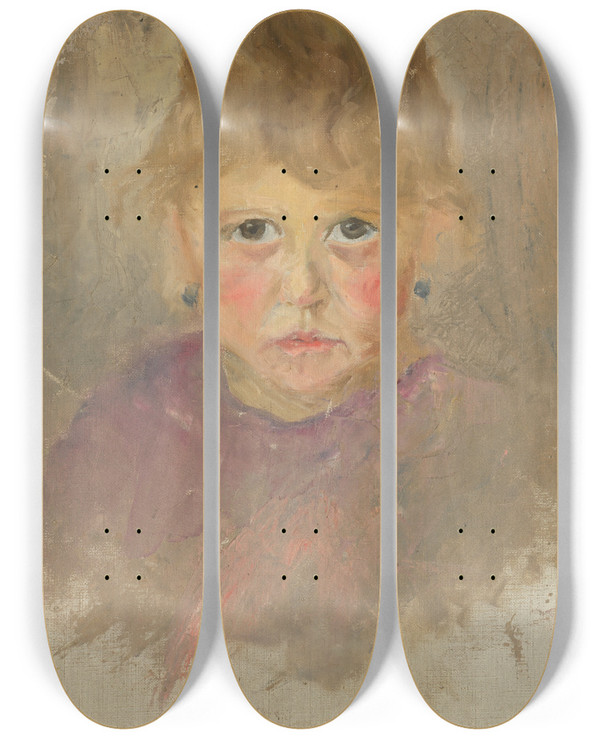 Triptych art skateboard deck of Aurel Ballo Head Study Of A Woman_1 by Aurel Ballo (1871-1940)