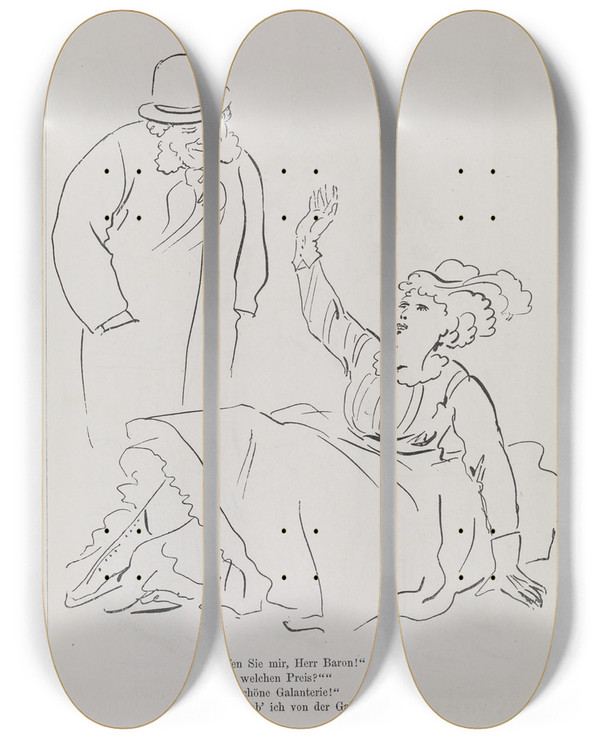 Triptych art skateboard deck of Karel Klic Bilderbuch Fur Hagestolze Pl046 by Karel Klic (1841-1926)