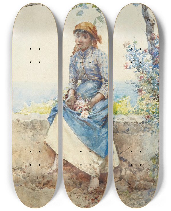Triptych art skateboard deck of Eugen Von Blaas Popolana by Eugen Von Blaas (1843-1931)