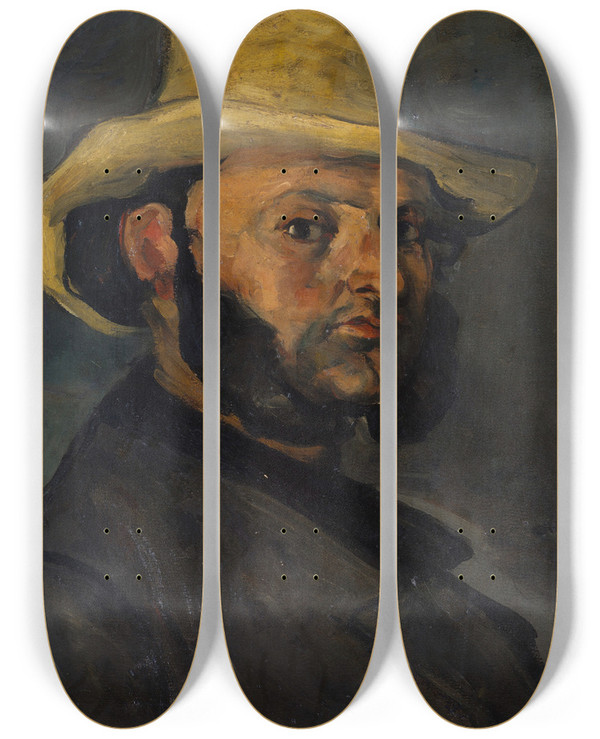 Triptych art skateboard deck of Paul Czanne Gustave Boyer B 1840 In A Straw Hat by Paul Cezanne (1839-1906)