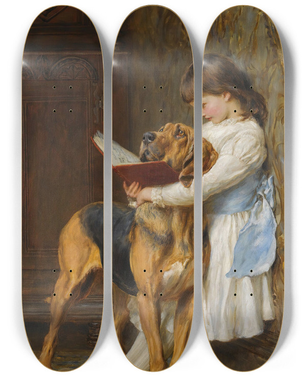 Triptych art skateboard deck of Briton Riviere Compulsory Education by Briton Riviere (1840-1920)