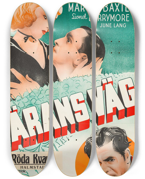 Triptych art skateboard deck of Eric Rohman The Road To Glory by Eric Rohman (1891-1949)