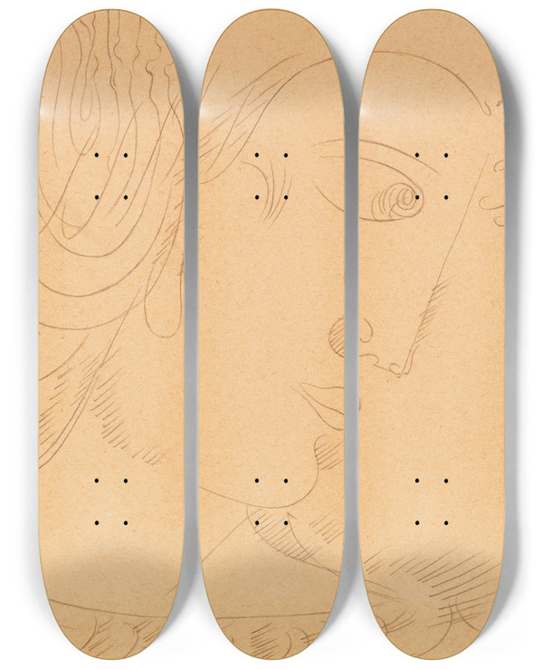 Triptych art skateboard deck of Oskar Schlemmer Geneigter Kopf Nach Rechts by Oskar Schlemmer (1888-1943)