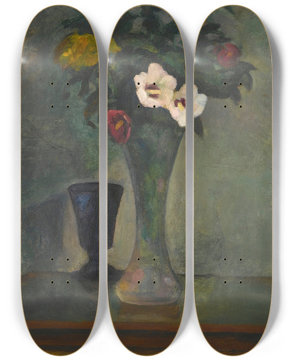 Triptych art skateboard deck of Dezs Czigny Still Life With Flowers by Dezso Czigany (1883-1937)