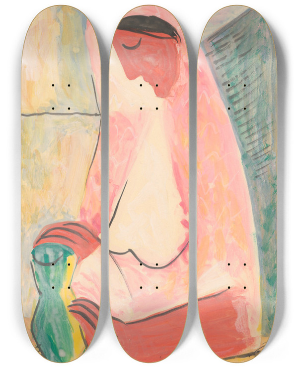 Triptych art skateboard deck of Mikul Galanda Woman With A Vase_1 by Mikulas Galanda (1895-1938)