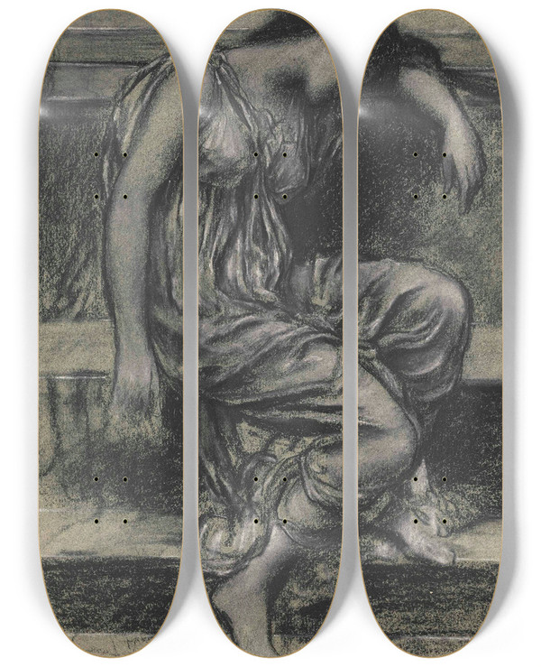 Triptych art skateboard deck of Evelyn De Morgan Study For In Memoriam by Evelyn De Morgan (1855-1919)