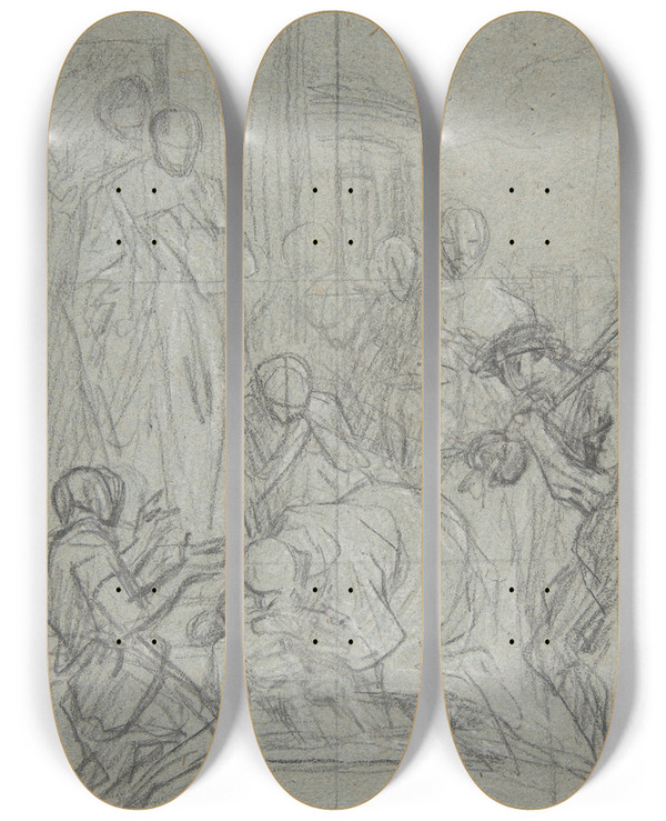 Triptych art skateboard deck of Pierre Subleyras St Benedict Resuscitating An Infant by Pierre Subleyras (1699-1749)