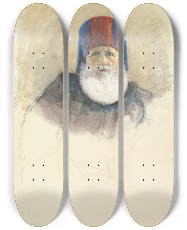 Triptych art skateboard deck of John Frederick Lewis Study For Mehmet Ali Pasha by John Frederick Lewis (1805-1876)