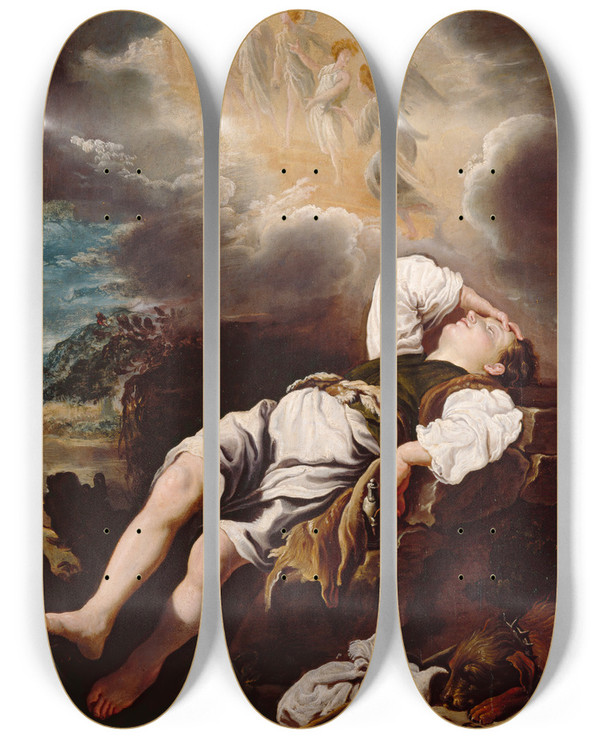 Triptych art skateboard deck of Domenico Fetti Jacobs Dream by Domenico Fetti (1589-1623)