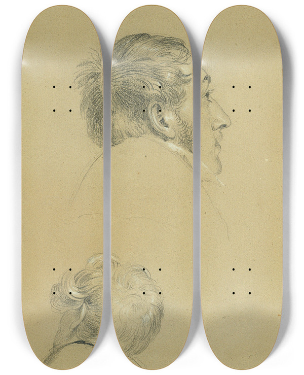 Triptych art skateboard deck of Johann Peter Krafft Zwei Kopfstudien Zu Rckkehr Des Kaisers Franz Aus Pressburg by Johann Peter Krafft (1780-1856)