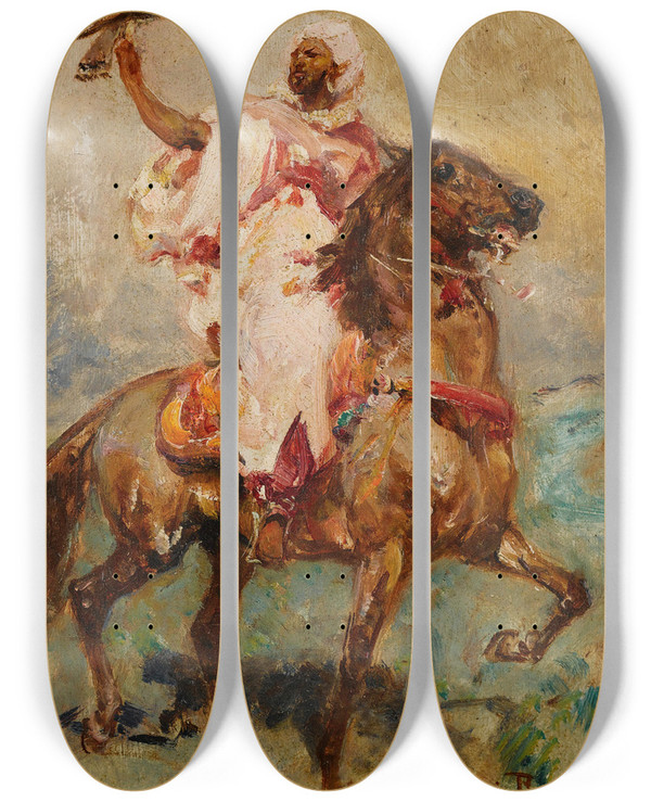 Triptych art skateboard deck of Henri Milien Rousseau North African On Horseback_2 by Henri milien Rousseau (1875-1933)