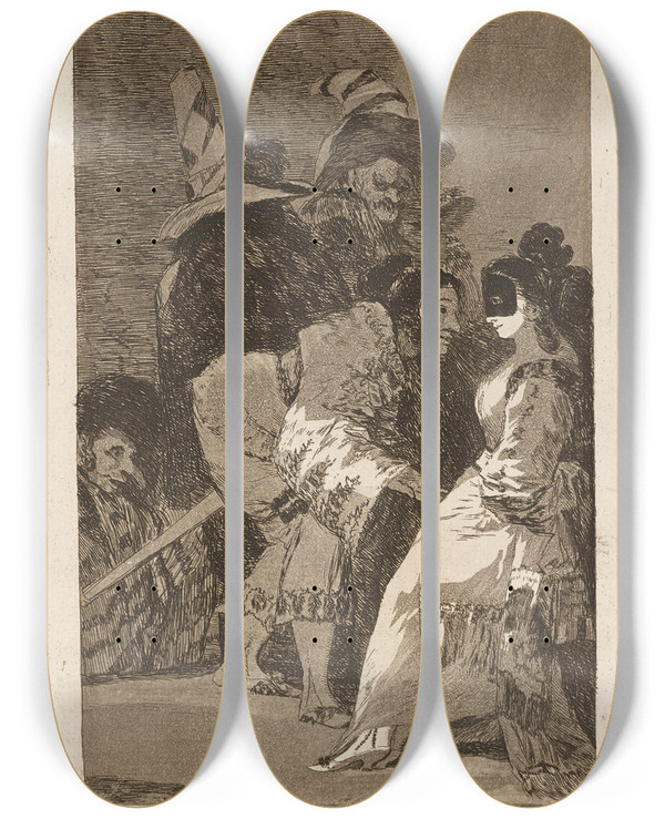 Triptych art skateboard deck of Francisco De Goya Nadie Se Conoce Nobody Knows Himself by Francisco de Goya (1746-1828)