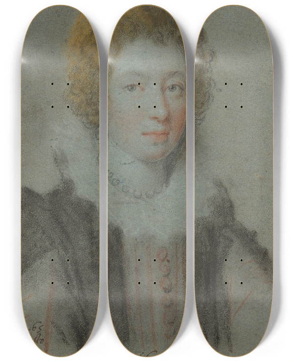 Triptych art skateboard deck of Ottavio Leoni Portrait Of A Lady by Ottavio Leoni (1578-1630)