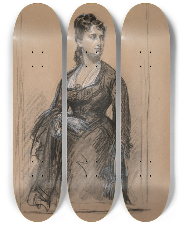 Triptych art skateboard deck of Isidore Pils Portrait Of A Woman by Isidore Pils (1815-1875)