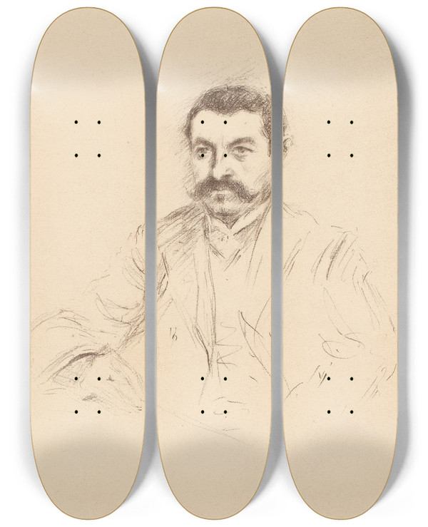 Triptych art skateboard deck of Nol Dorville Aristide Briand by Noel Dorville (1874-1938)