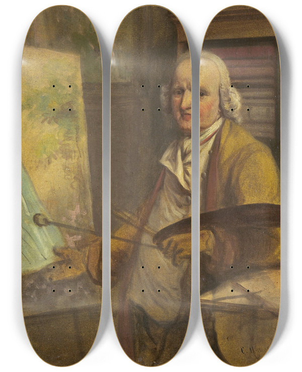 Triptych art skateboard deck of Jurriaan Andriessen Selfportrait by Jurriaan Andriessen (1742-1819)