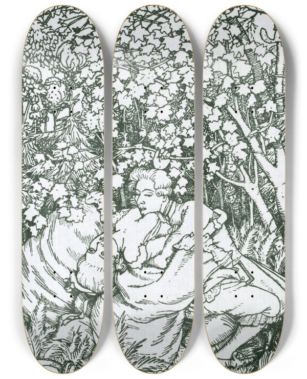 Triptych art skateboard deck of Konstantin Andreevich Somov Image From Somovs Livre De La Marquise 2 by Konstantin Andreevich Somov (1869-1939)