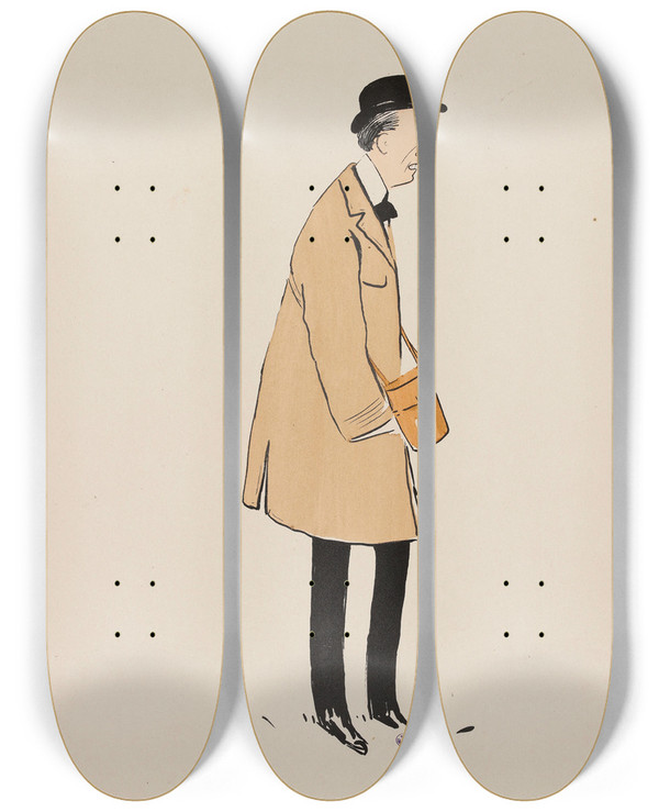 Triptych art skateboard deck of Georges Goursat Sem Monsieur Morand by Georges Goursat (Sem) (1863-1934)