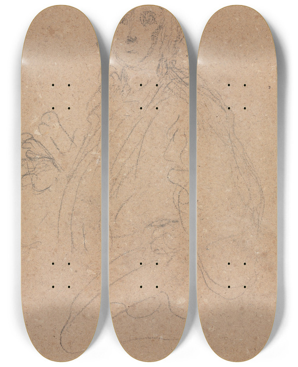 Triptych art skateboard deck of Francesco Lorenzi Verona Sketchbook Gentlemen Page 55 by Francesco Lorenzi (1723-1787)