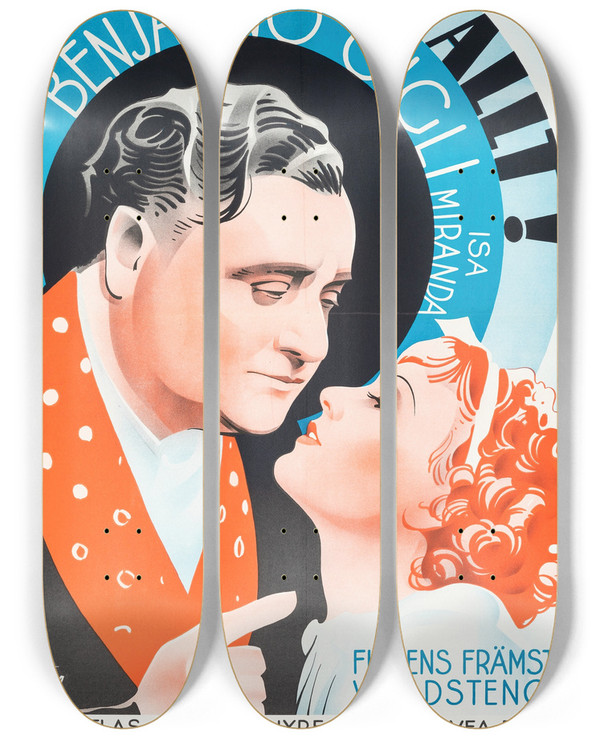 Triptych art skateboard deck of Eric Rohman Thou Art My Joy by Eric Rohman (1891-1949)