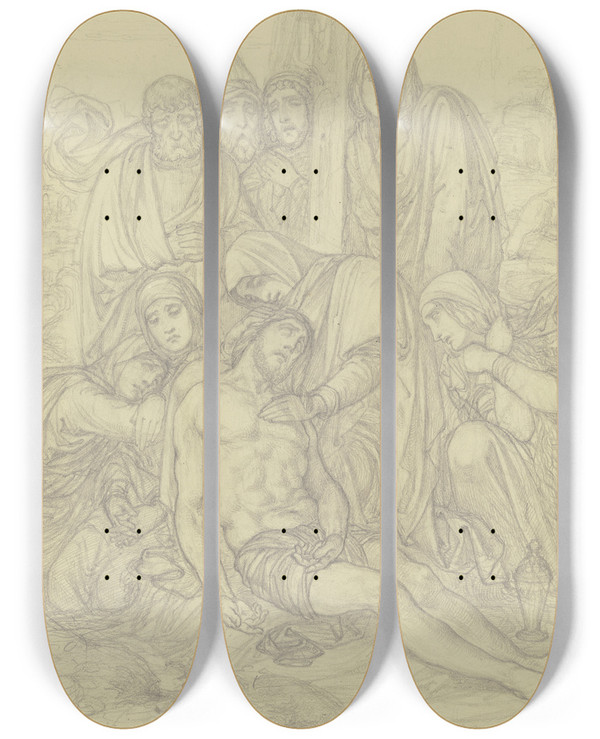 Triptych art skateboard deck of Ferdinand Fellner Lamentation Of Christ by Ferdinand Fellner (1799-1859)