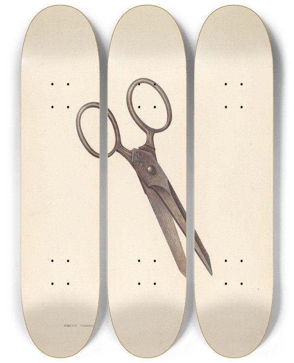 Triptych art skateboard deck of Archie Thompson Bishop Hill Small Scissors by Archie Thompson