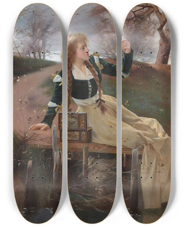 Triptych art skateboard deck of Alexander Mark Rossi Reflections by Alexander Mark Rossi (1840-1916)
