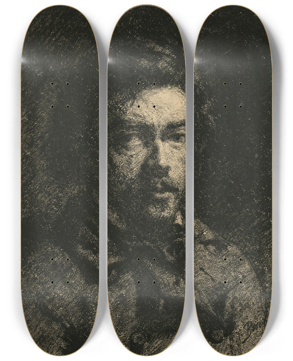 Triptych art skateboard deck of Franois Bonvin Selfportrait by Francois Bonvin (1817-1887)
