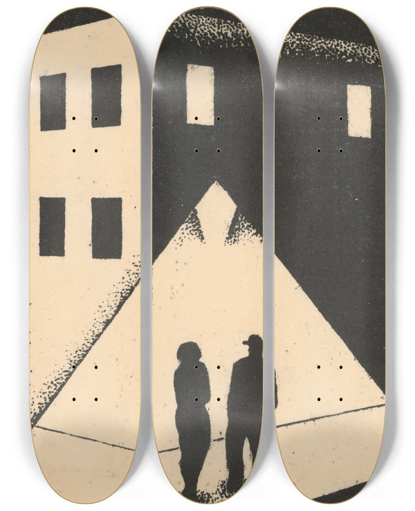 Triptych art skateboard deck of Mikul Galanda The Meeting by Mikulas Galanda (1895-1938)