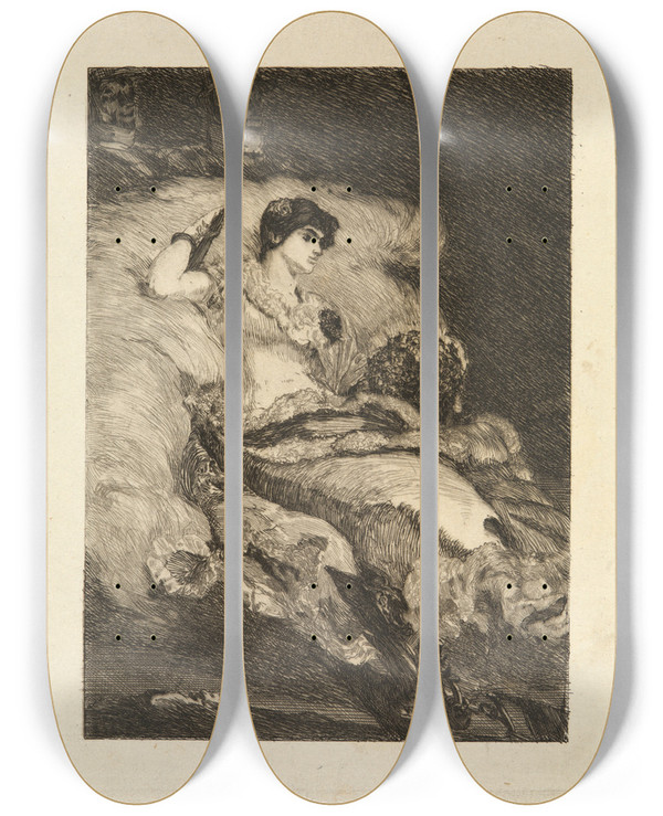 Triptych art skateboard deck of Max Klinger Die Balldame by Max Klinger (1857-1920)
