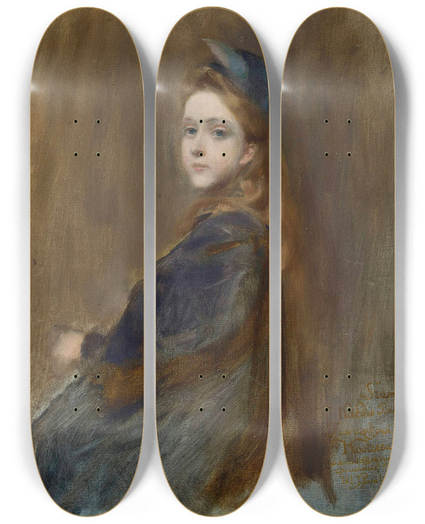 Triptych art skateboard deck of Wacaw Pawliszak Portrait Of Mrs Z by Waclaw Pawliszak (1866-1905)