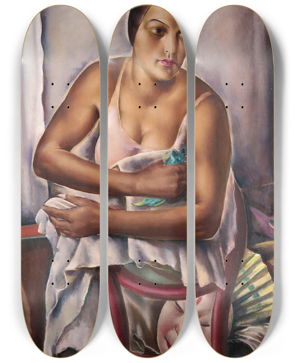 Triptych art skateboard deck of Johannes Greenberg Naisakt Naine Maskiga by Johannes Greenberg (1887-1951)