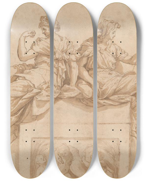 Triptych art skateboard deck of Polidoro Da Caravaggio Castel Santangelo by Polidoro Da Caravaggio (1500-1536)