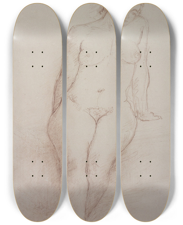 Triptych art skateboard deck of Charles Despiau Sitzender Weiblicher Akt In Vorderansicht Der Linke Arm Aufgesttzt Nach Rechts Abwrts Blickend by Charles Despiau (1874-1946)