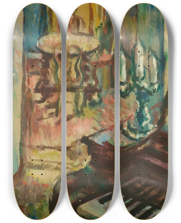 Triptych art skateboard deck of Ludvig Karsten Interir_1 by Ludvig Karsten (1876-1926)
