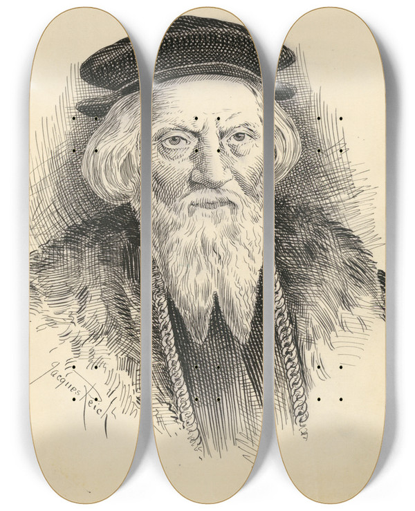 Triptych art skateboard deck of Jacques Reich Sebastian Cabot by Jacques Reich (1852-1923)