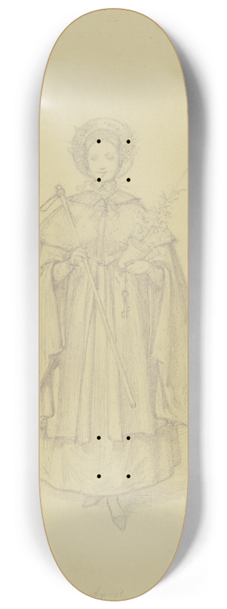 Ferdinand Fellner - Eine junge Frau mit einem Blumentopf und einer Hacke (Allegorie des Monats April) 8.25 inch art skate deck