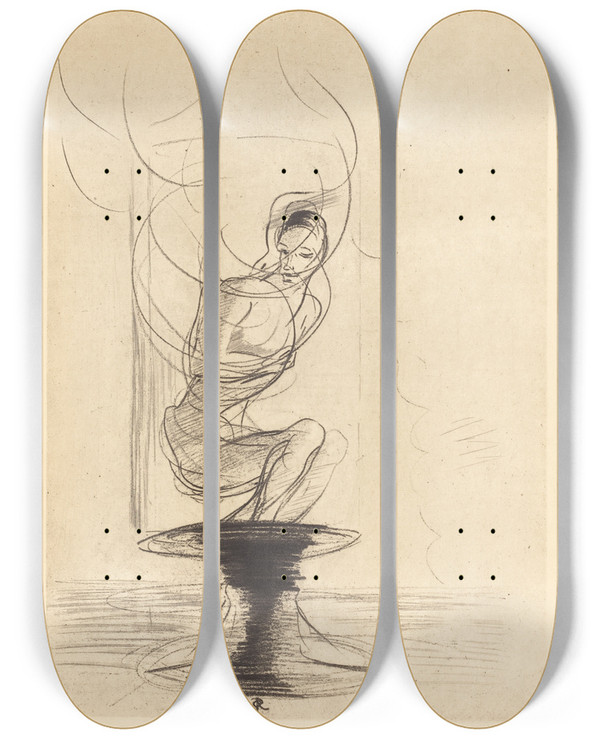 Triptych art skateboard deck of Odilon Redon Parfois On Trouve Un Vieux Flacon Qui Se Souvient Dou Jaillit Toute Vive Une Ame Qui Revient by Odilon Redon (1840-1916)