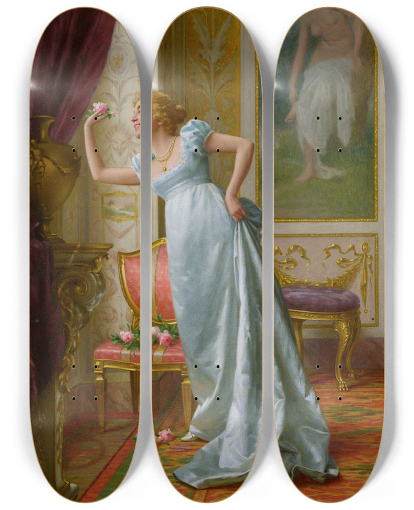 Triptych art skateboard deck of Vittorio Reggianini The Attraction by Vittorio Reggianini (1858-1938)