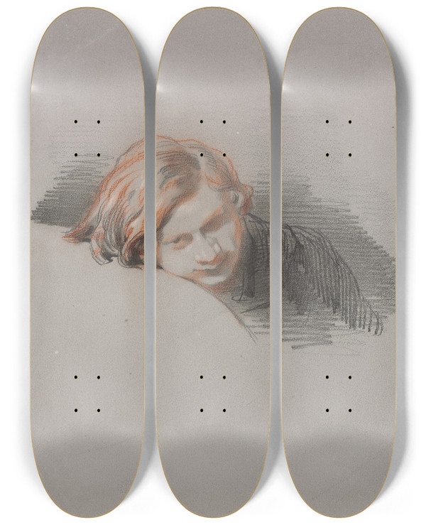 Triptych art skateboard deck of Paul Gavarni Head Of A Young Man Study For Loiseau De Passage by Paul Gavarni (1804-1866)