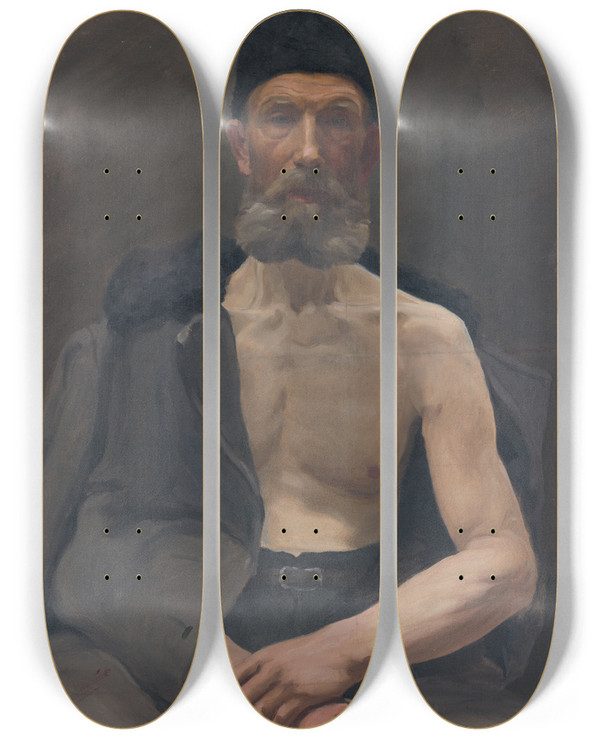 Triptych art skateboard deck of Ladislav Tresko Study Of A Russian Captive by Ladislav Treskon (1900-1923)
