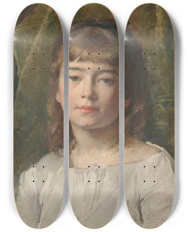 Triptych art skateboard deck of Nicolaas Van Der Waay Portret Van Een Onbekend Meisje by Nicolaas van der Waay (1855-1936)