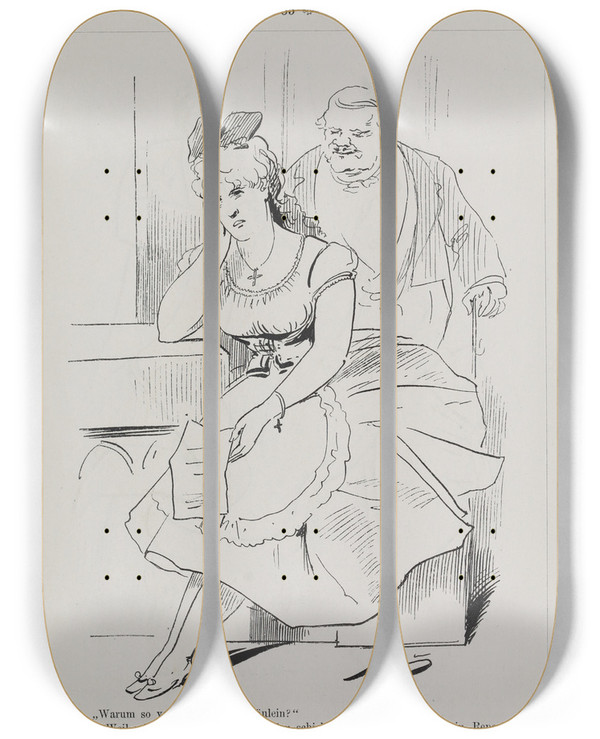 Triptych art skateboard deck of Karel Klic Bilderbuch Fur Hagestolze Pl035 by Karel Klic (1841-1926)