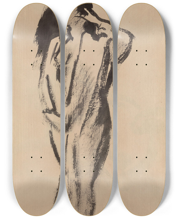 Triptych art skateboard deck of Rik Wouters Standing Nude by Rik Wouters (1882-1916)