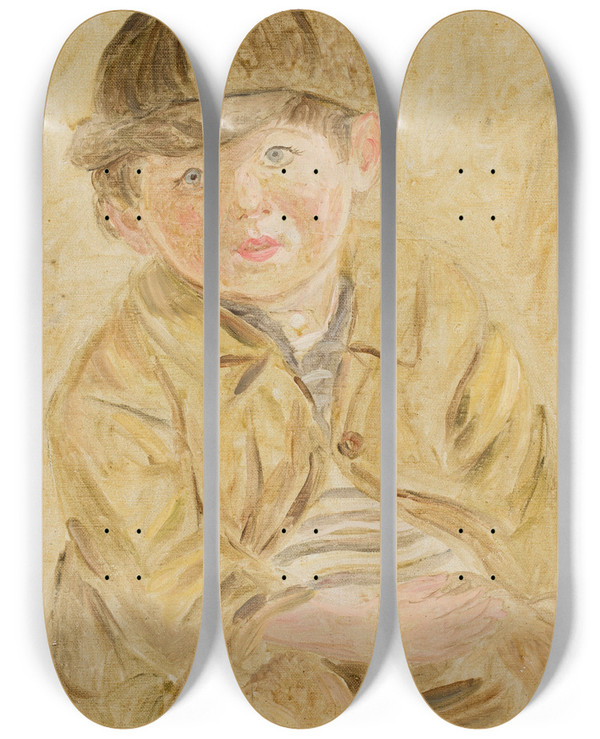 Triptych art skateboard deck of Tadeusz Makowski Boy In A Visored Cap by Tadeusz Makowski (1882-1932)