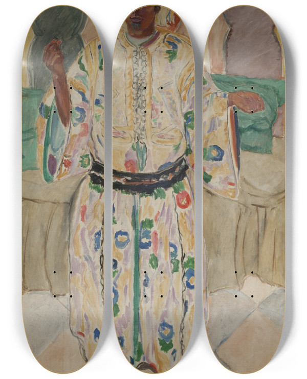 Triptych art skateboard deck of Francisco Iturrino Mujer Mora by Francisco Iturrino (1864-1924)