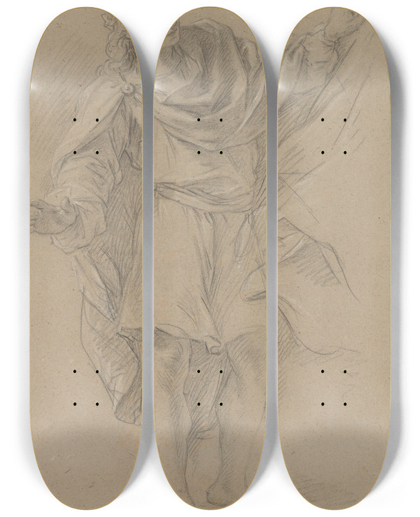 Triptych art skateboard deck of Etienne Parrocel Man Pulling A Curtain Aside by Etienne Parrocel (1696-1776)